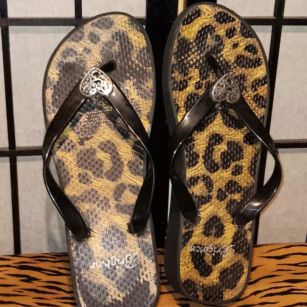 Brighton Leopard Print Wedge Flip Flop Sandals with Black Straps - Picture 3 of 7